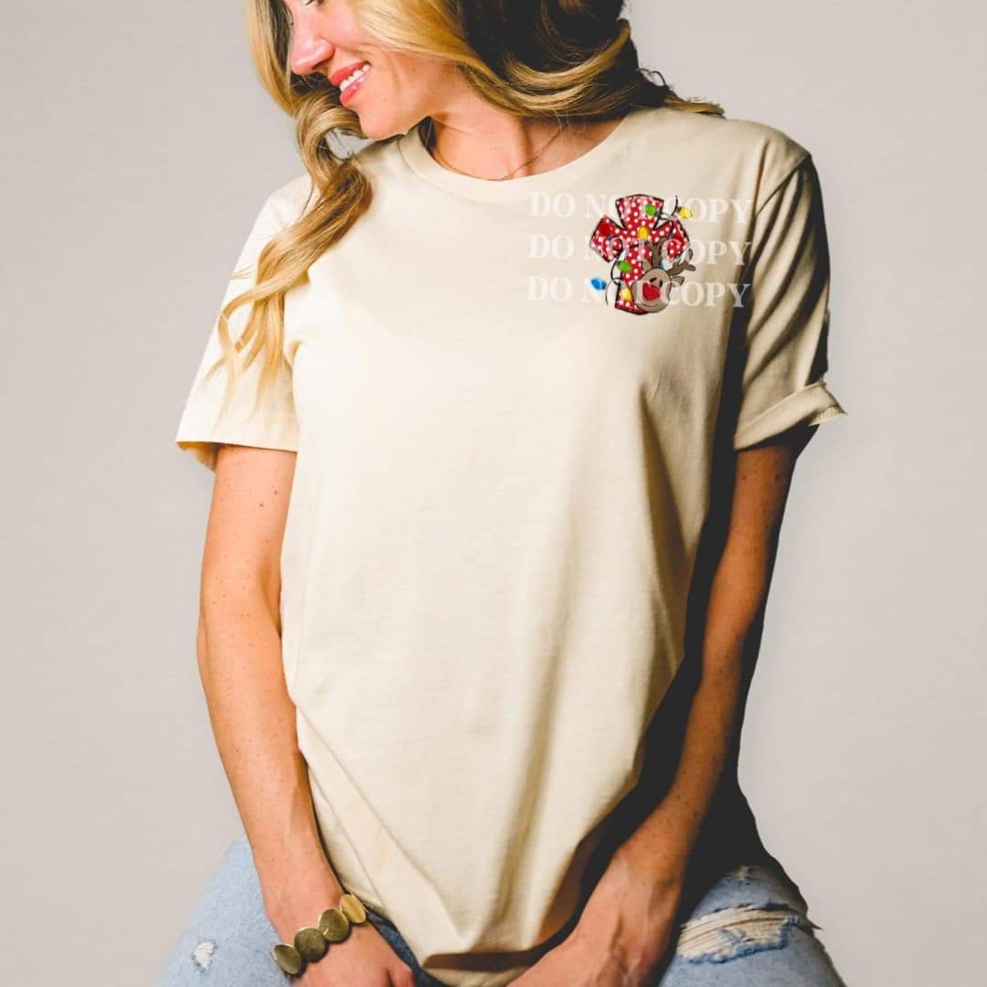 Red cross with Christmas lights and reindeer (let your light shine pocket) DTF TRANSFER