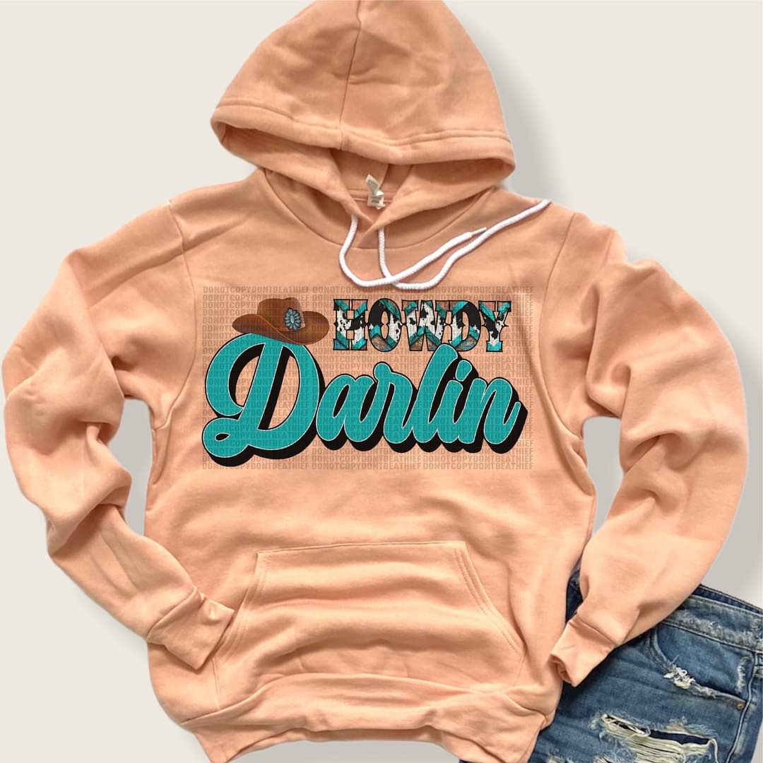 Howdy darlin' cowhide and teal 112805 DTF TRANSFER