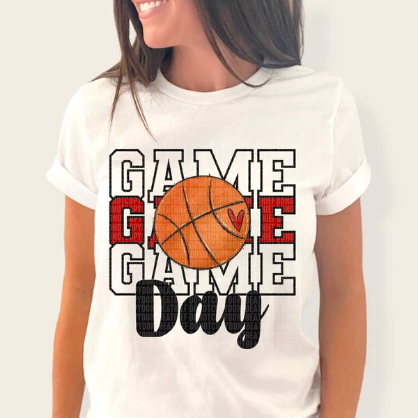 Game day Red Black Font with basketball 085 DTF transfer