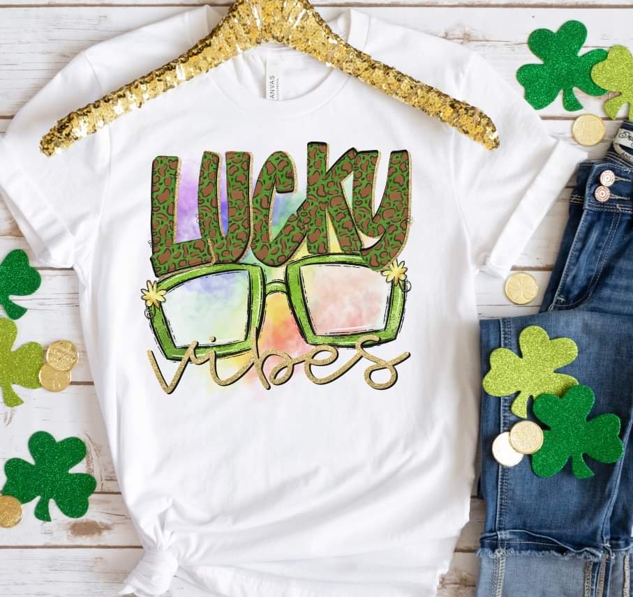 Lucky Vibes with glasses DTF transfer