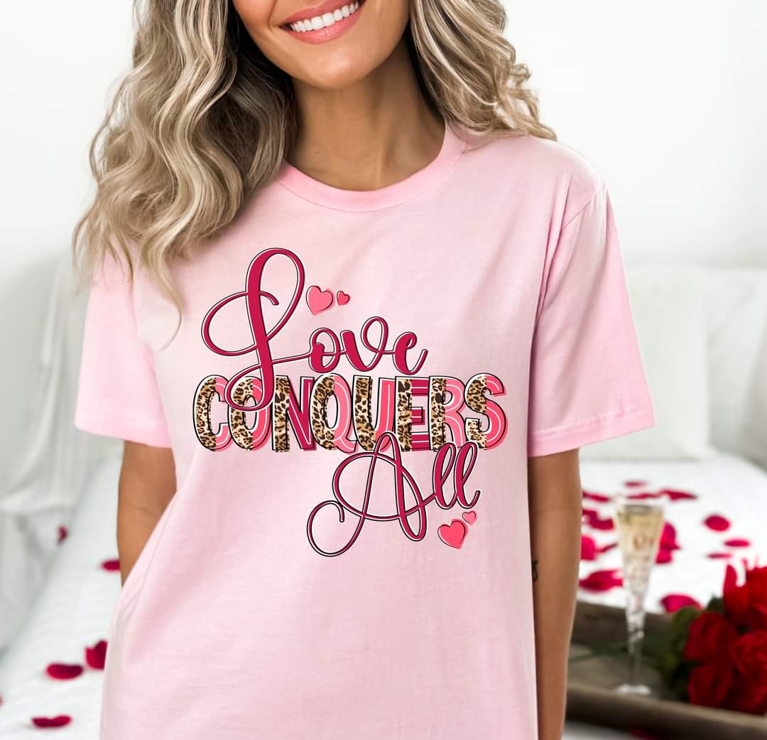 Love conquers all (with leopard letters) 112801 DTF TRANSFER