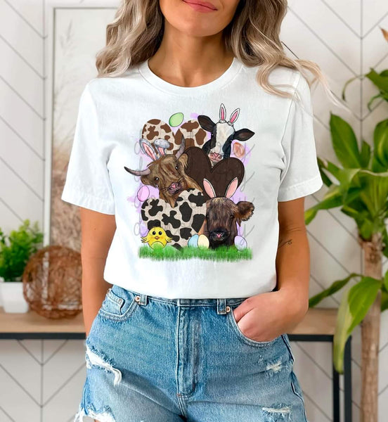 Easter cow trio with eggs DTF TRANSFER
