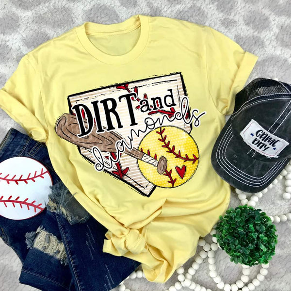 Dirt and diamonds SOFTBALL with bat and yellow ball with heart DTF TRANSFER