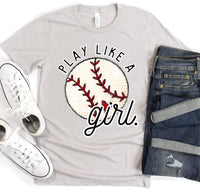 Play like a girl baseball WHITE ball with heart DTF TRANSFER