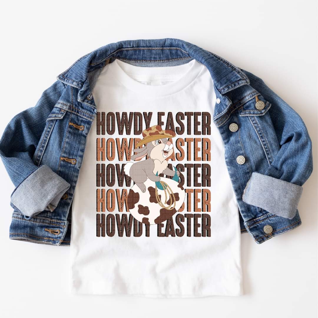 Howdy Easter stacked BOY bunny with cowhide egg DTF TRANSFER