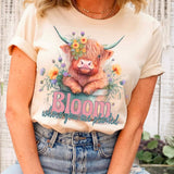 Bloom where you are planted shaggy cow with sunflowers DTF TRANSFER