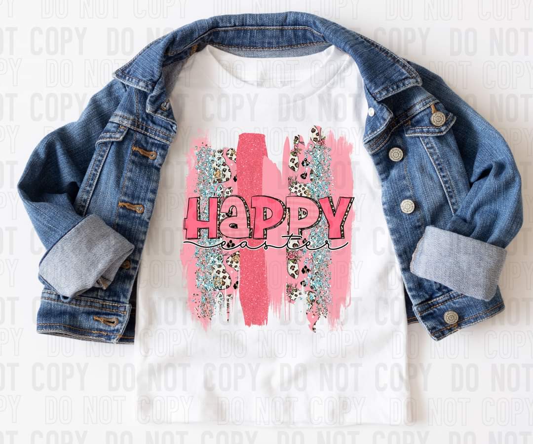 Happy easter brushstrokes ( leopard bunnies) DTF Transfer