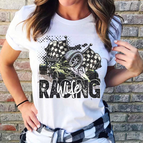 Racing wife with race car and flags DTF Transfer