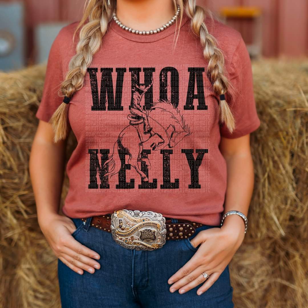 Whoa nelly with cowboy black DTF Transfer