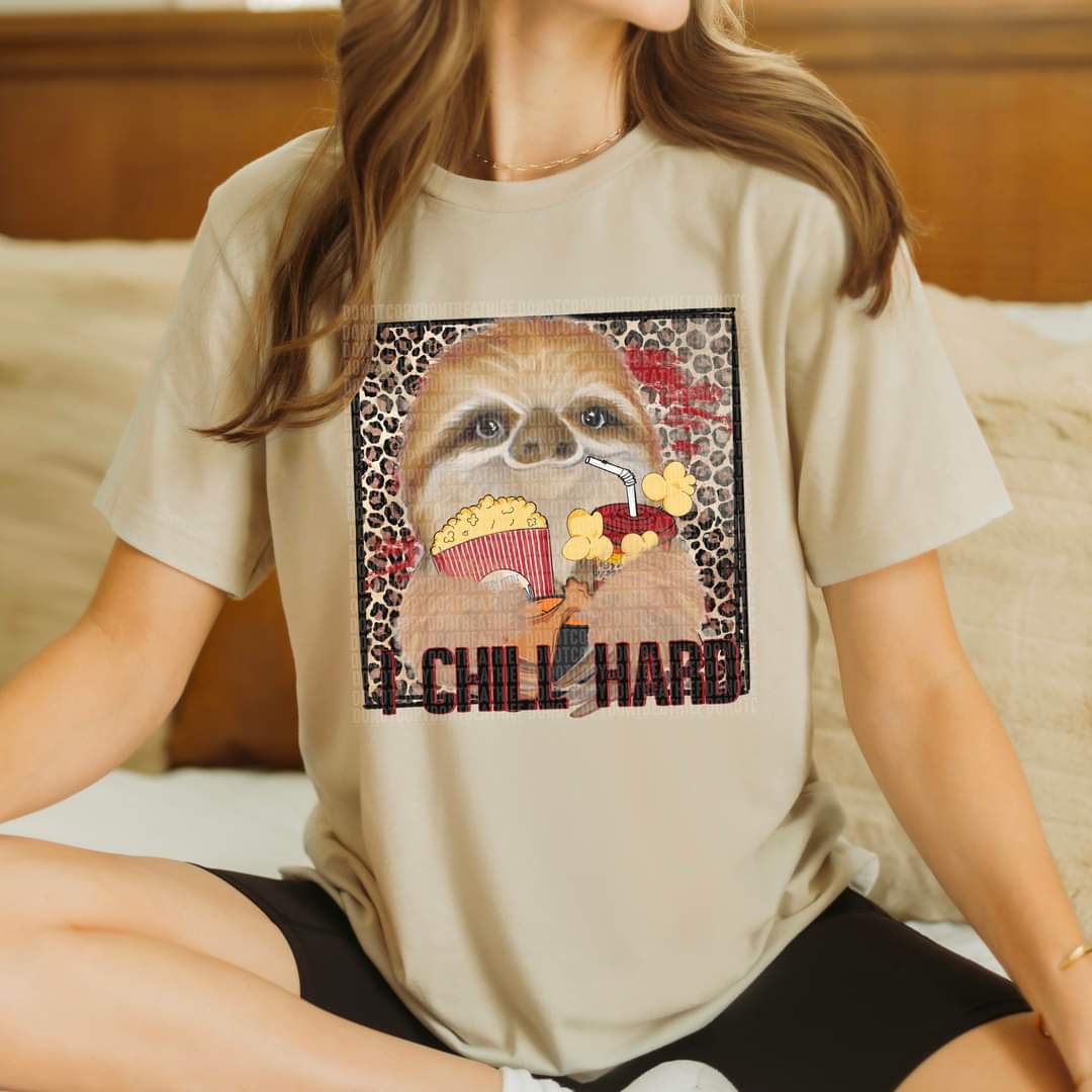 I chill hard sloth with drink and popcorn DTF Transfer – Mud & Grace ...