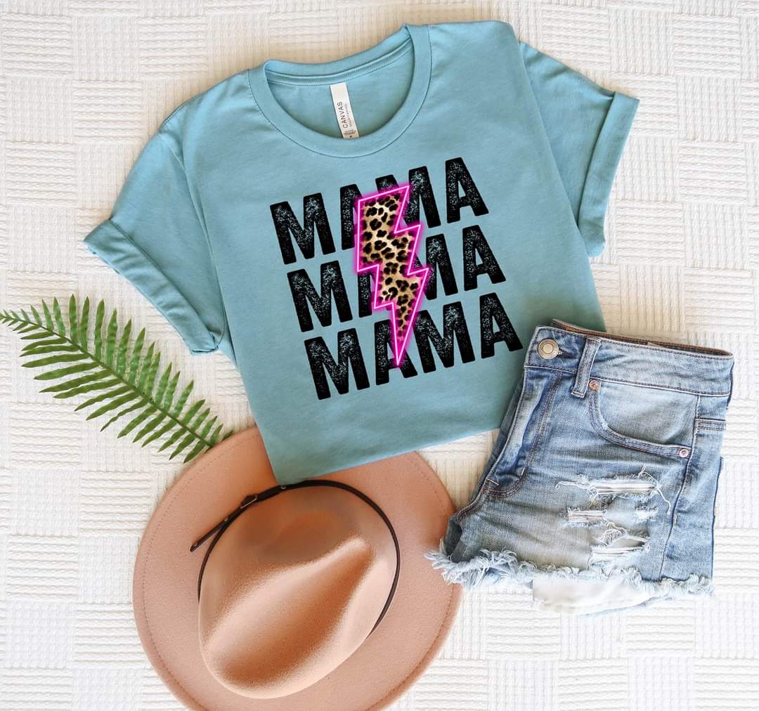 Mama stacked leopard lightning bolt with pink outline DTF transfer