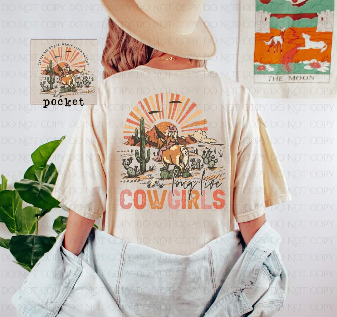 Long live cowgirls (orange colors with rainbow/matching pocket purchased seperate) DTF Transfer