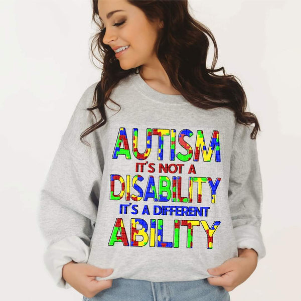 Autism it'snot a disability it's a different ability colorful DTF transfer