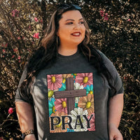 Pray floral retangle with wooden cross DTF transfer