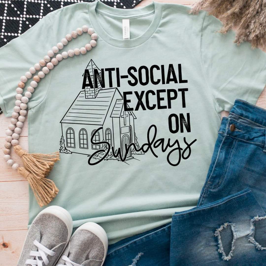 Anti-social except on Sundays Church BLACK 11722 DTF transfer
