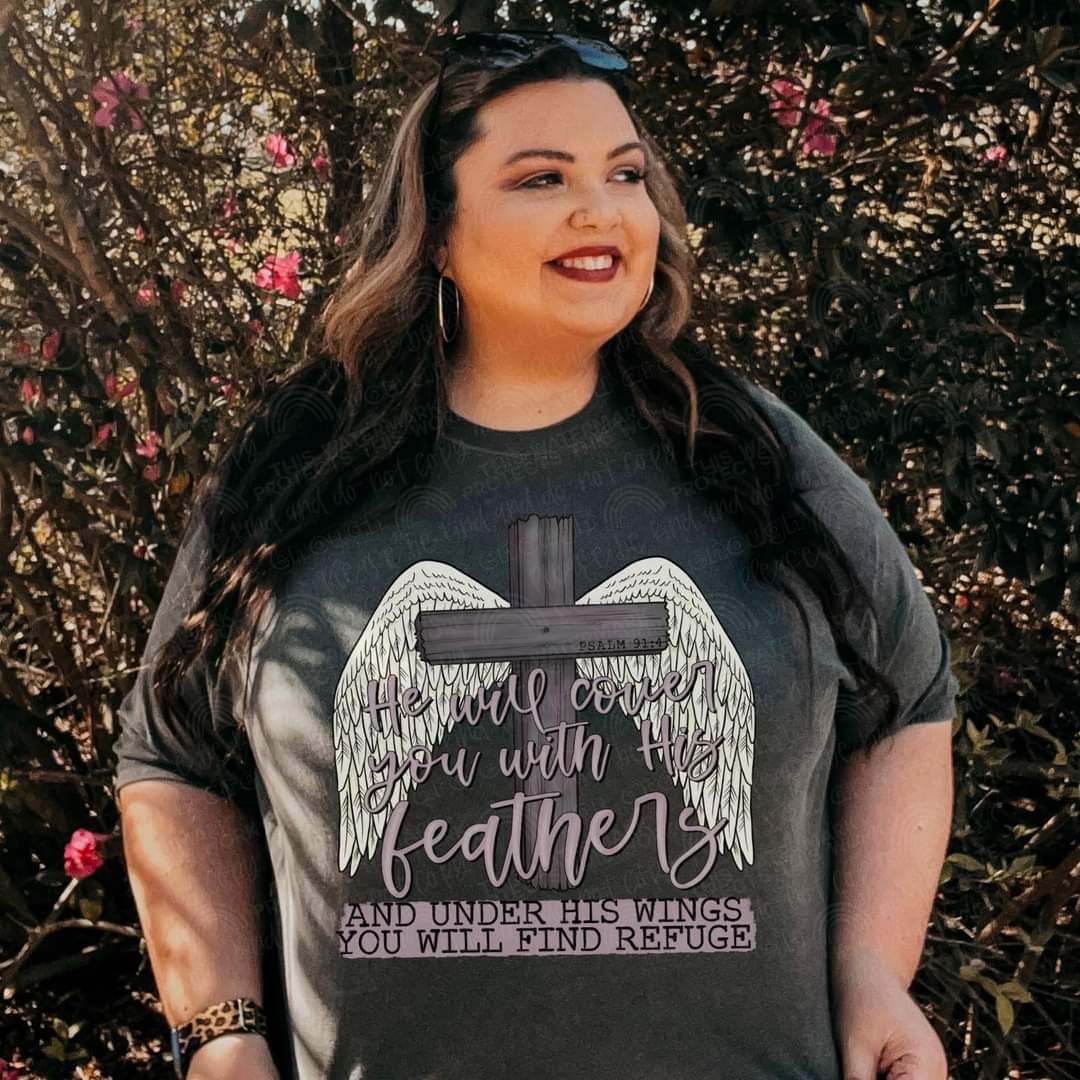 He will cover you with His feathers cross wings 11735 DTF transfer