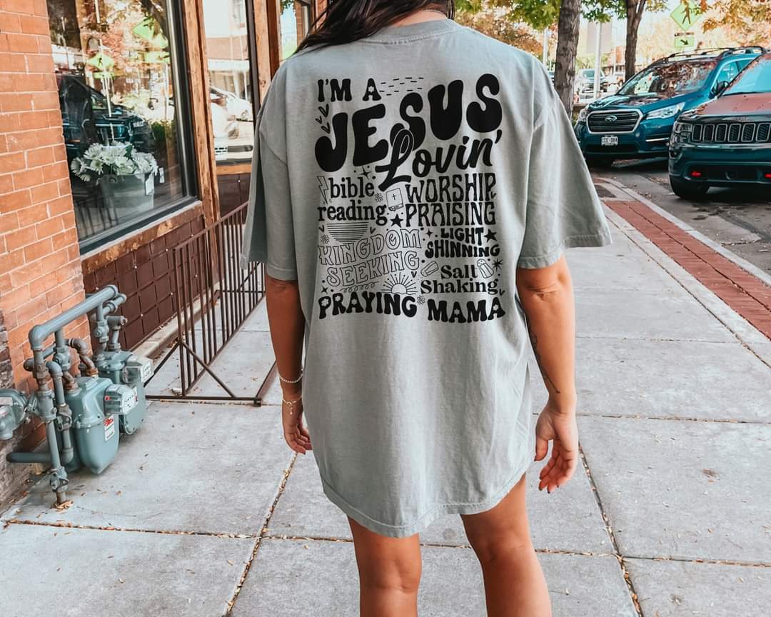 I'm a Jesus lovin' bible reading worship praising praying mama BLACK  DTF transfer