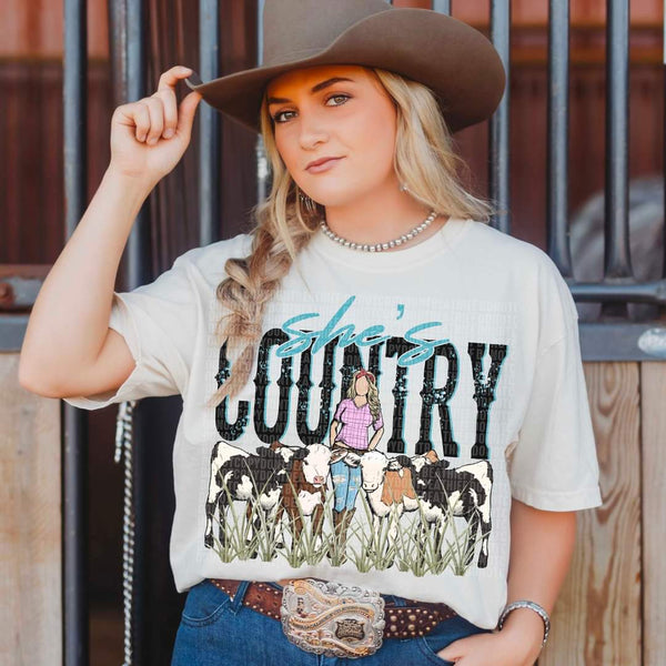 She's country cowgirl with cows DTF TRANSFER