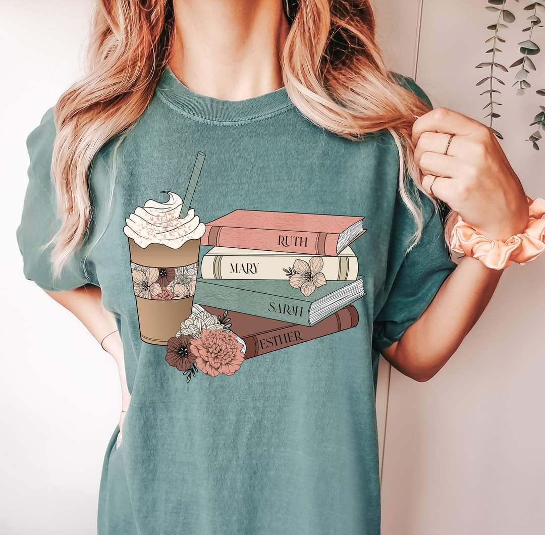 Ruth Mary Sarah Esther Bibles with coffee DTF TRANSFER