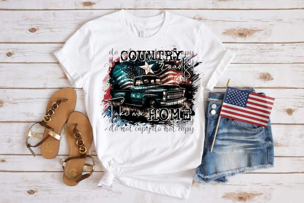 Country roads take me home antique truck patriotic DTF Transfer