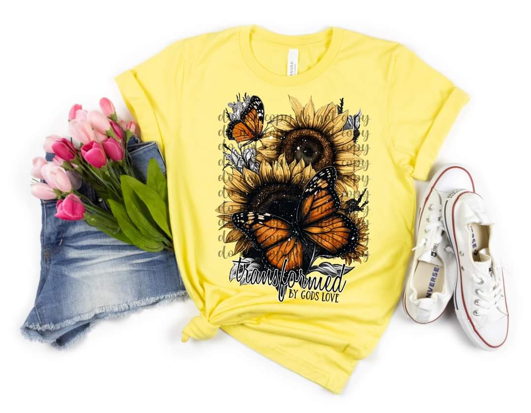Transformed by Gods love butterflies sunflowers 11864 DTF Transfer