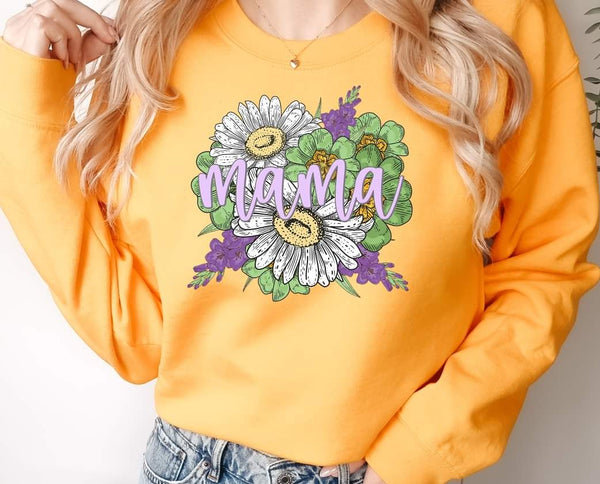 Mama daisies green and purple floral (straight) DTF TRANSFER