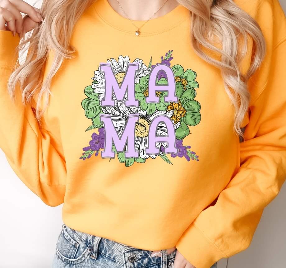 Mama daisies green and purple floral (stacked)  DTF TRANSFER