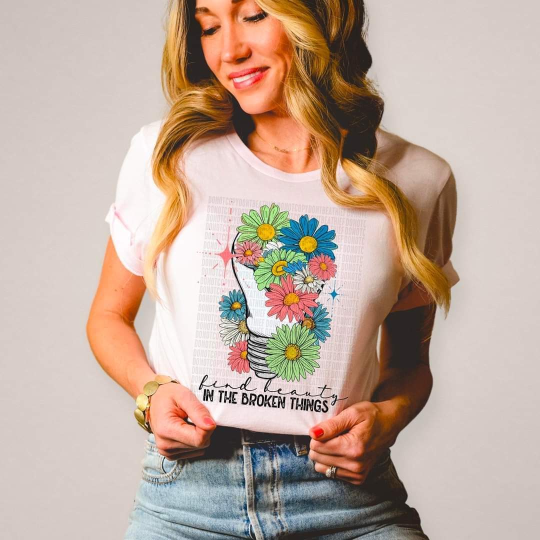 Find beauty in the broken things floral light bulb DTF transfer