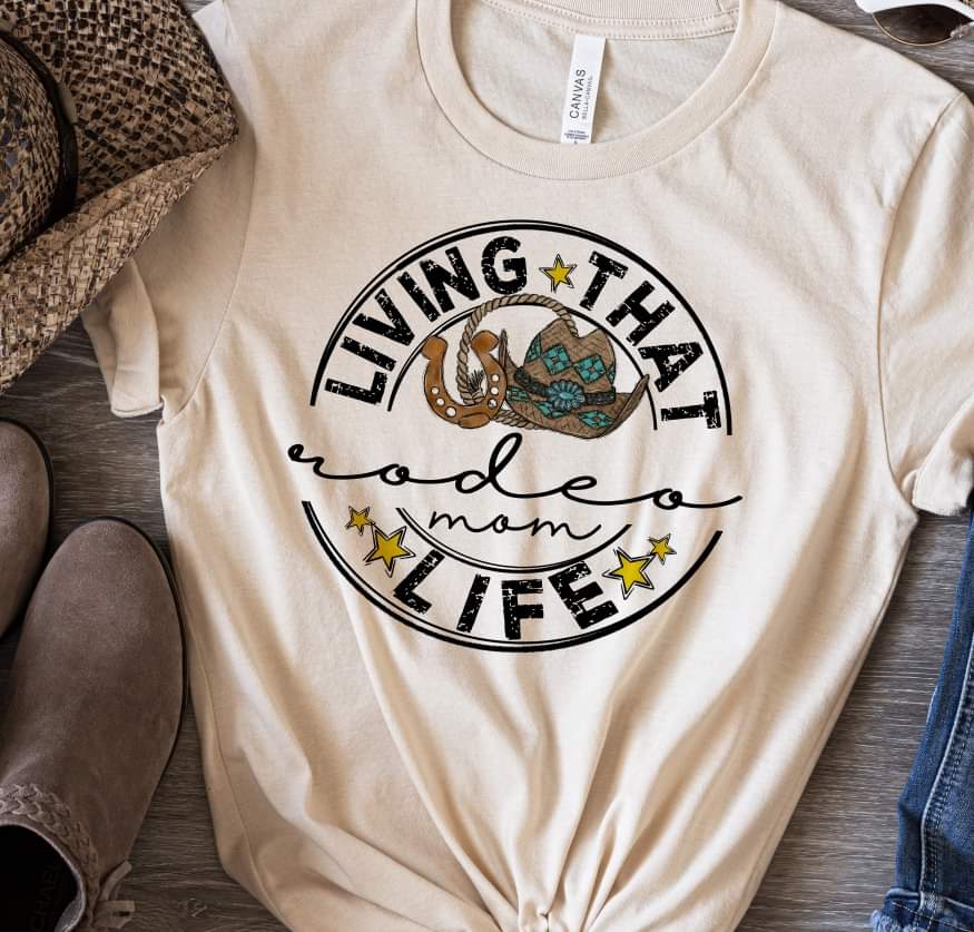 Living that rodeo mom life black ink DTF transfer