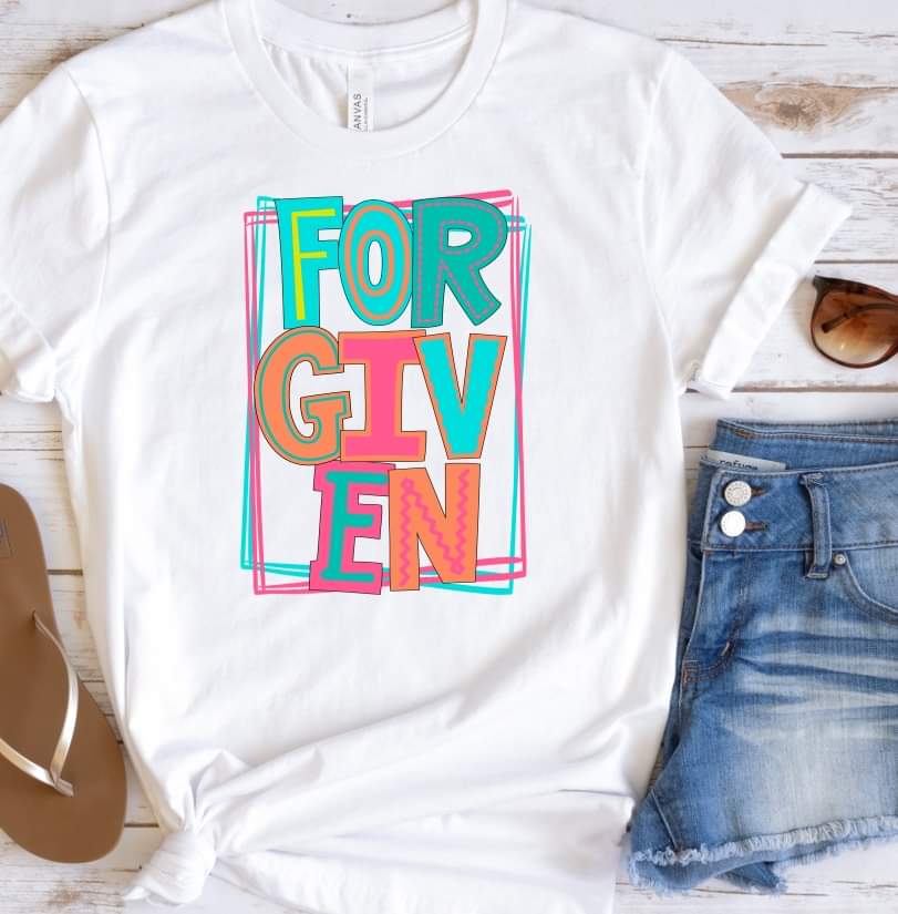 Forgiven stacked with frame 8104 DTF transfer