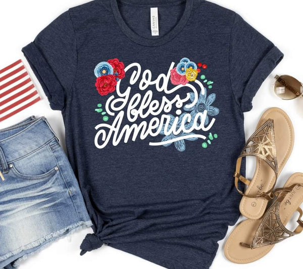 God bless America florals white lettering (S&G) DTF transfer