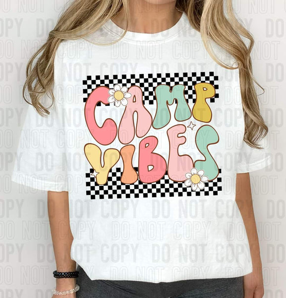 Camp vibes black checkered retro DTF transfer