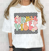 Summer vibes black checkered retro DTF transfer