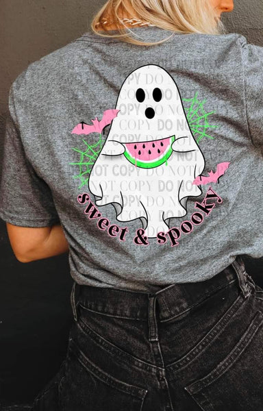 Sweet and spooky ghost with watermelon DTF transfer