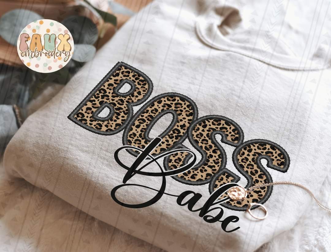 Boss babe leopard faux DTF transfer