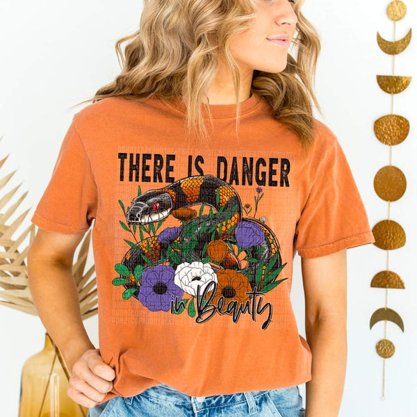 There is danger in beauty snake and flowers DTF transfer