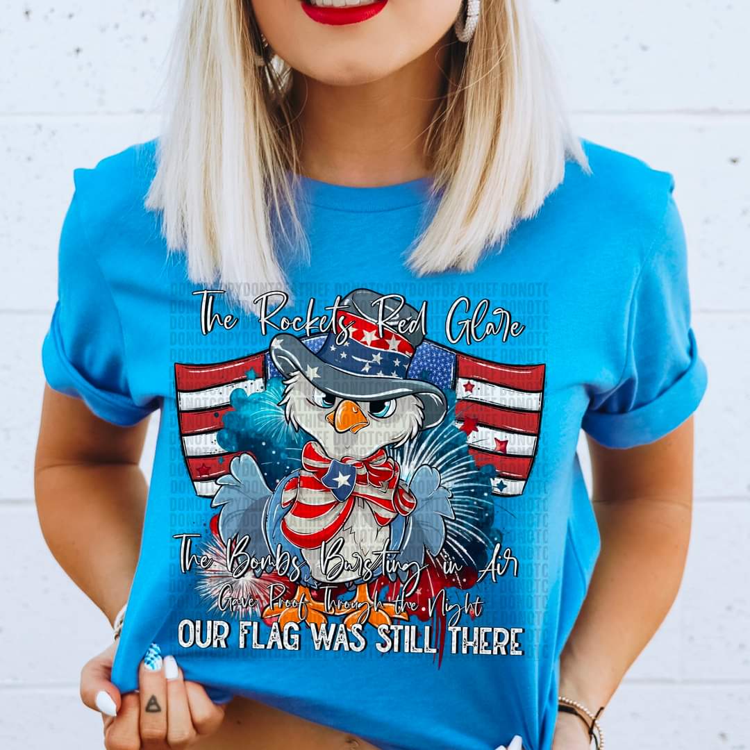 The rockets red glare the bombs bursting in air gave proof through the night OUR FLAG WAS STILL THERE (chicken) DTF transfer
