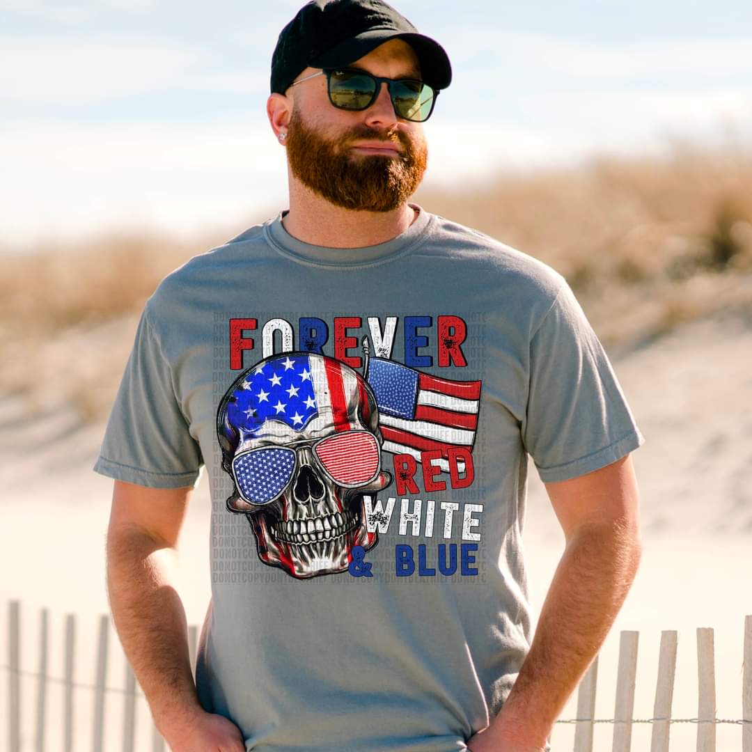 Forever red white and blue skellie DTF transfer