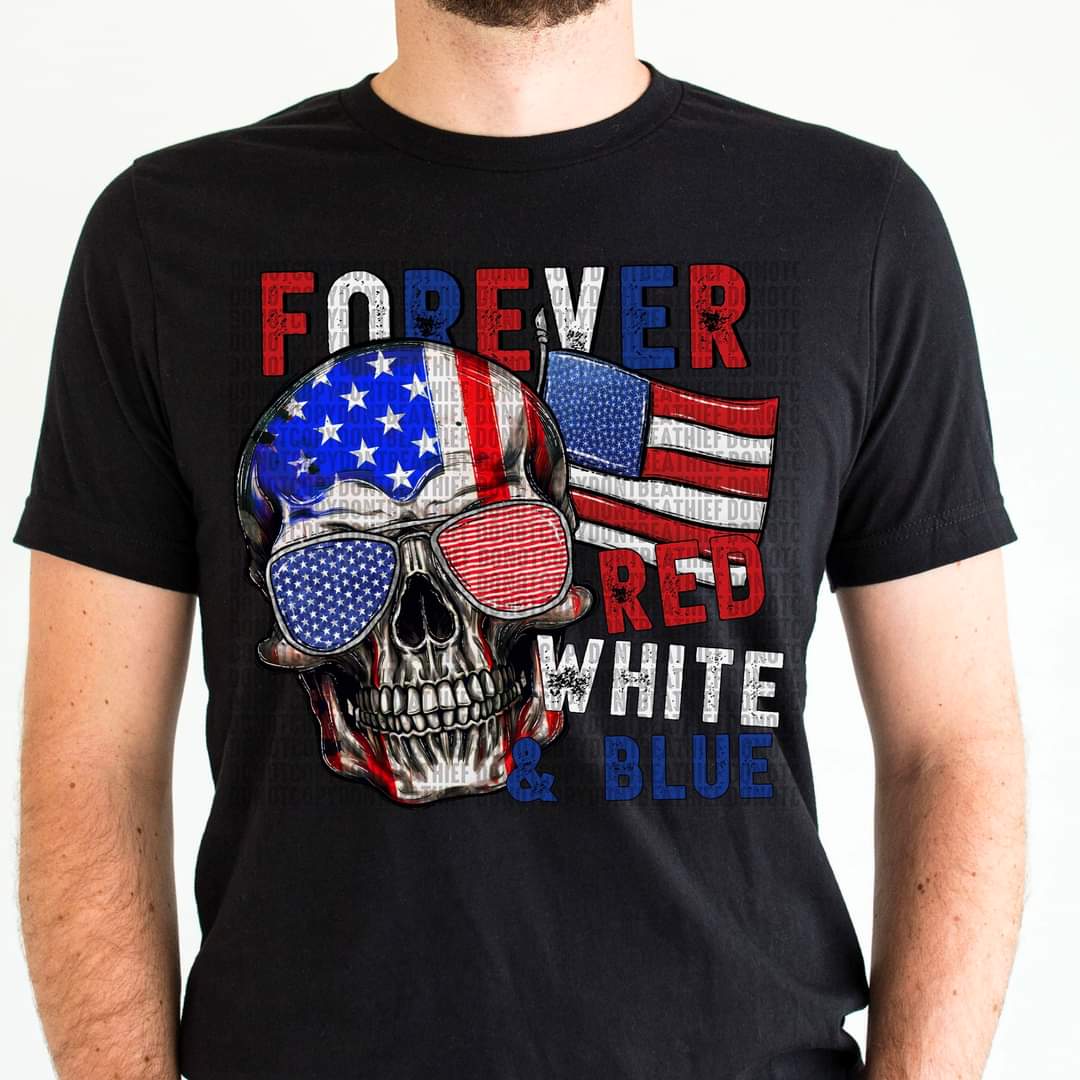 Forever red white and blue skellie DTF transfer
