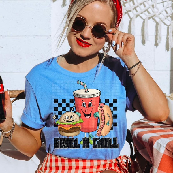 Grill n chill hamburger drink hot dog DTF transfer