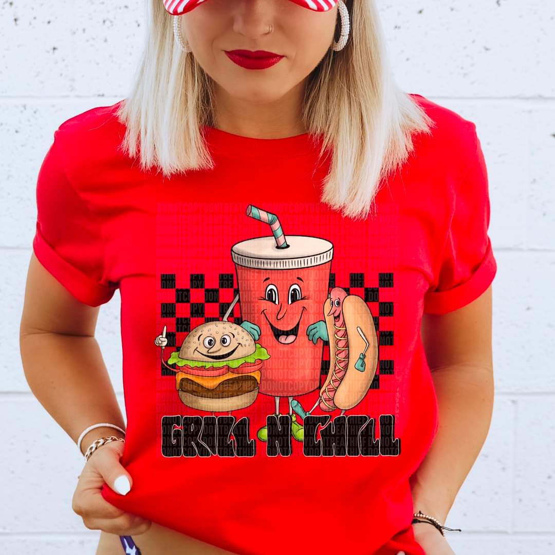 Grill n chill hamburger drink hot dog DTF transfer