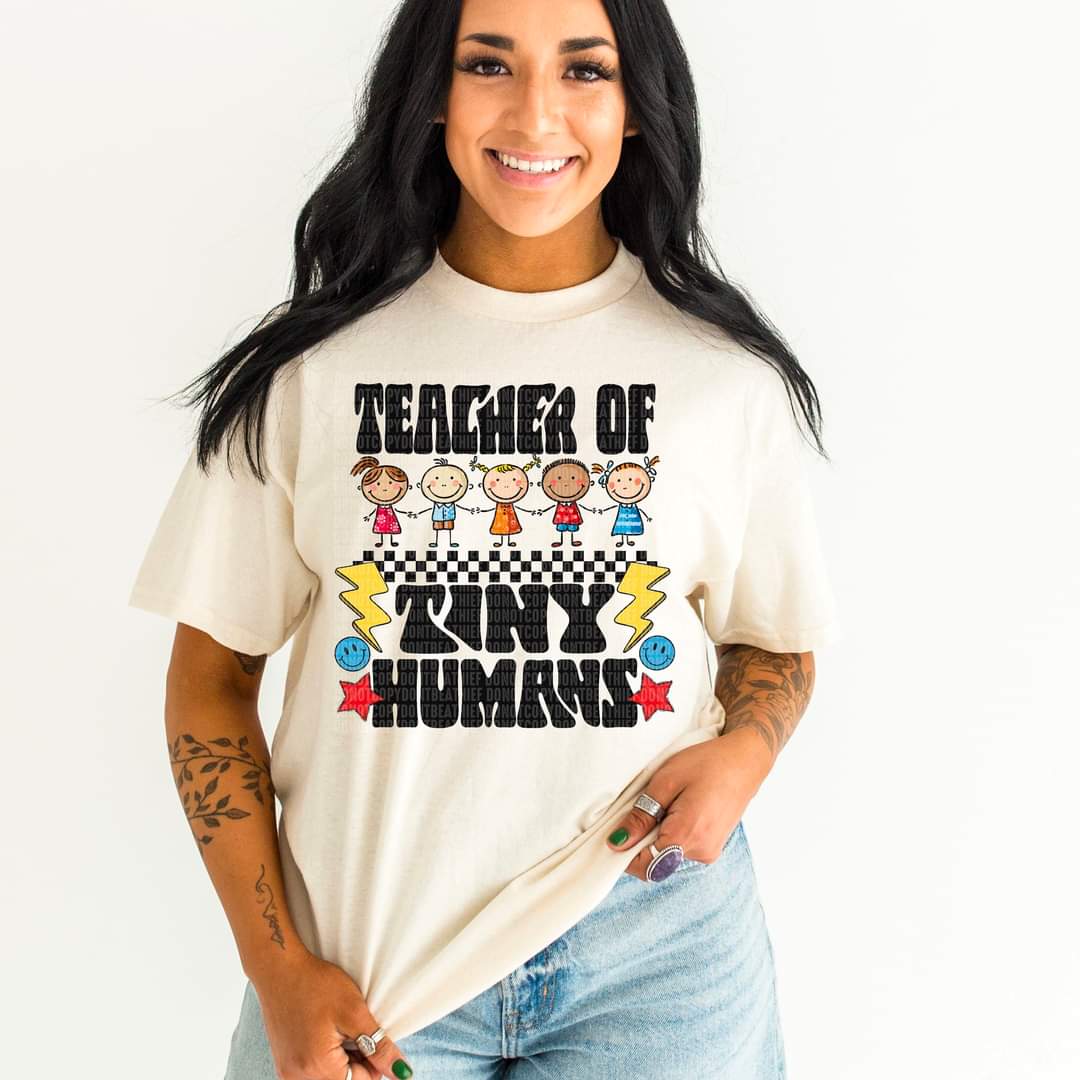 Teacher of tiny humans checkered DTF transfer