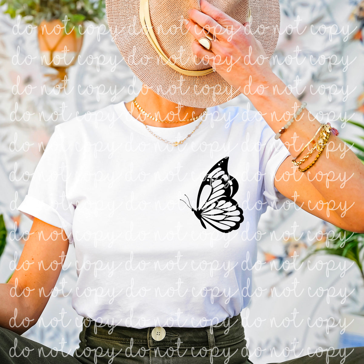 Wild and free with 2 pocket size butterflies BLACK screen print transfer