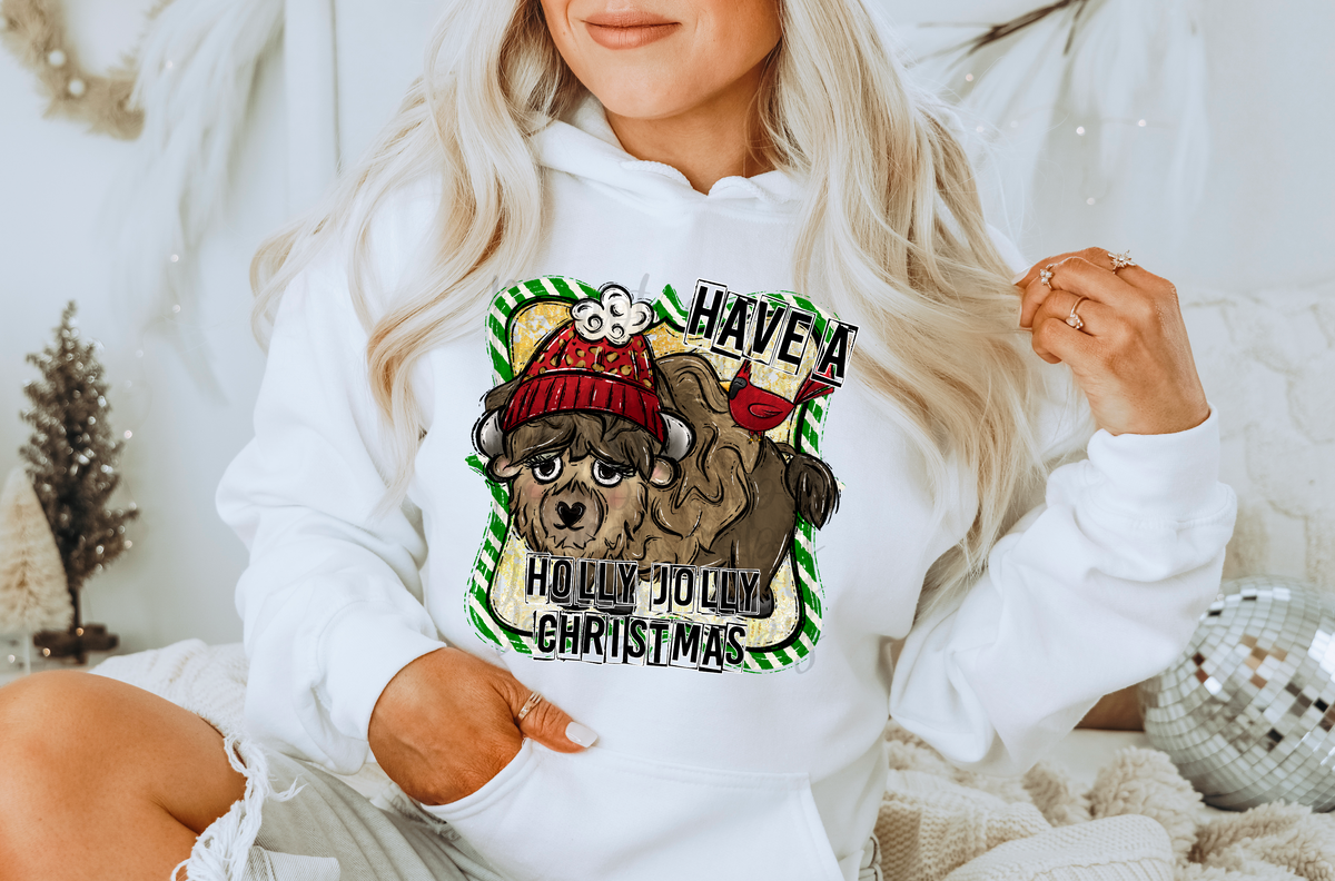 Have a holly jolly Christmas animal with red bird 112354 DTF TRANSFER