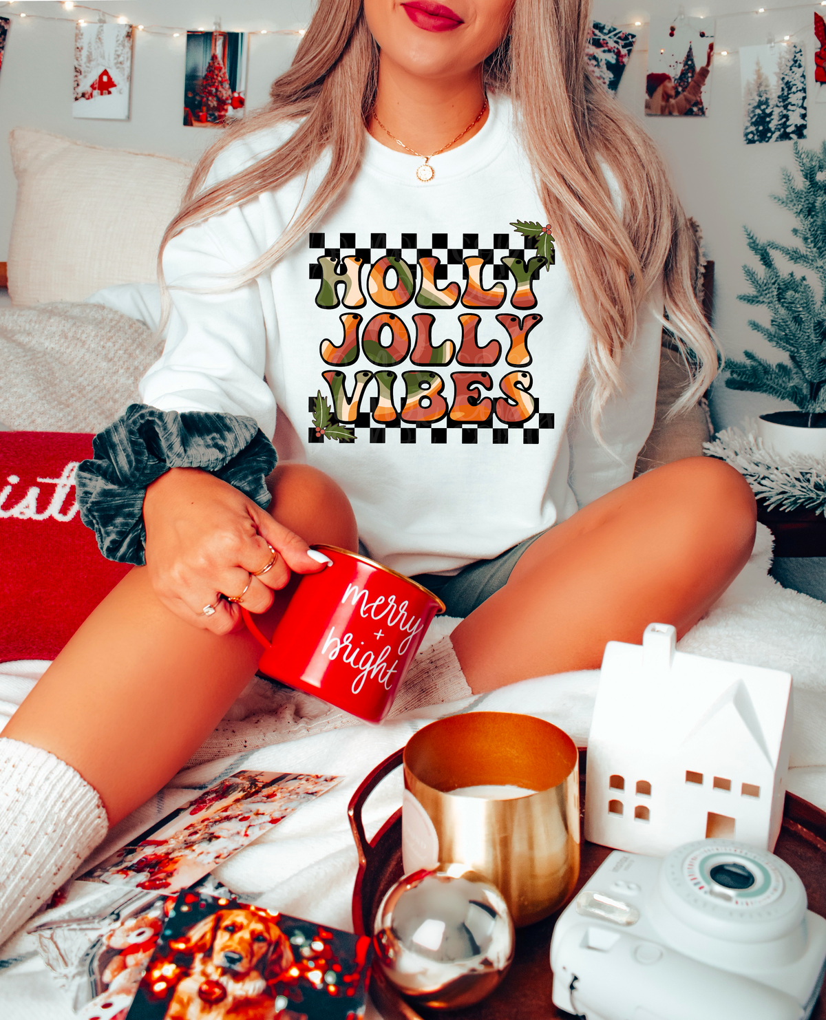 Holly jolly vibes (checkered) 112356 DTF TRANSFER