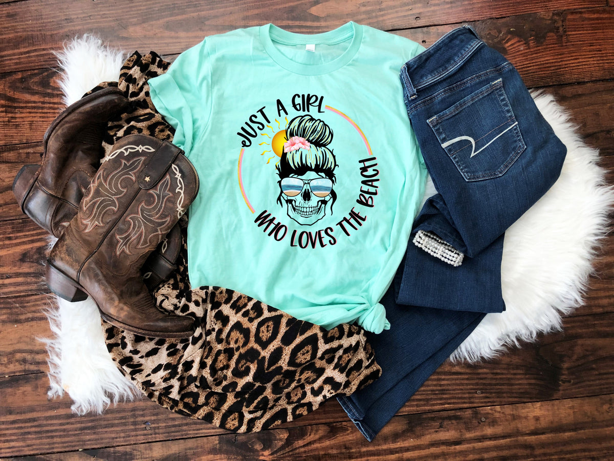 Just a girl who loves the beach skull HIGH HEAT screen print transfer