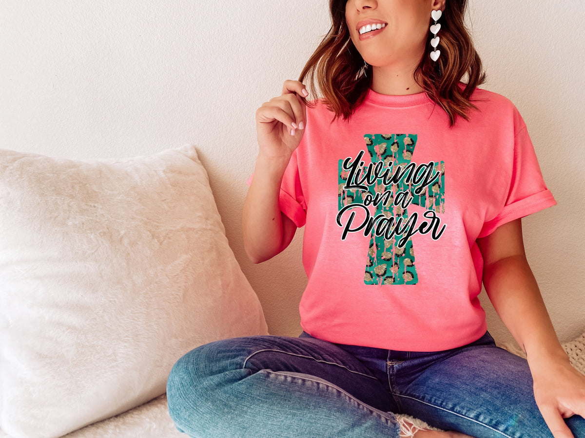 Living on a prayer Cross HIGH HEAT screen print transfer