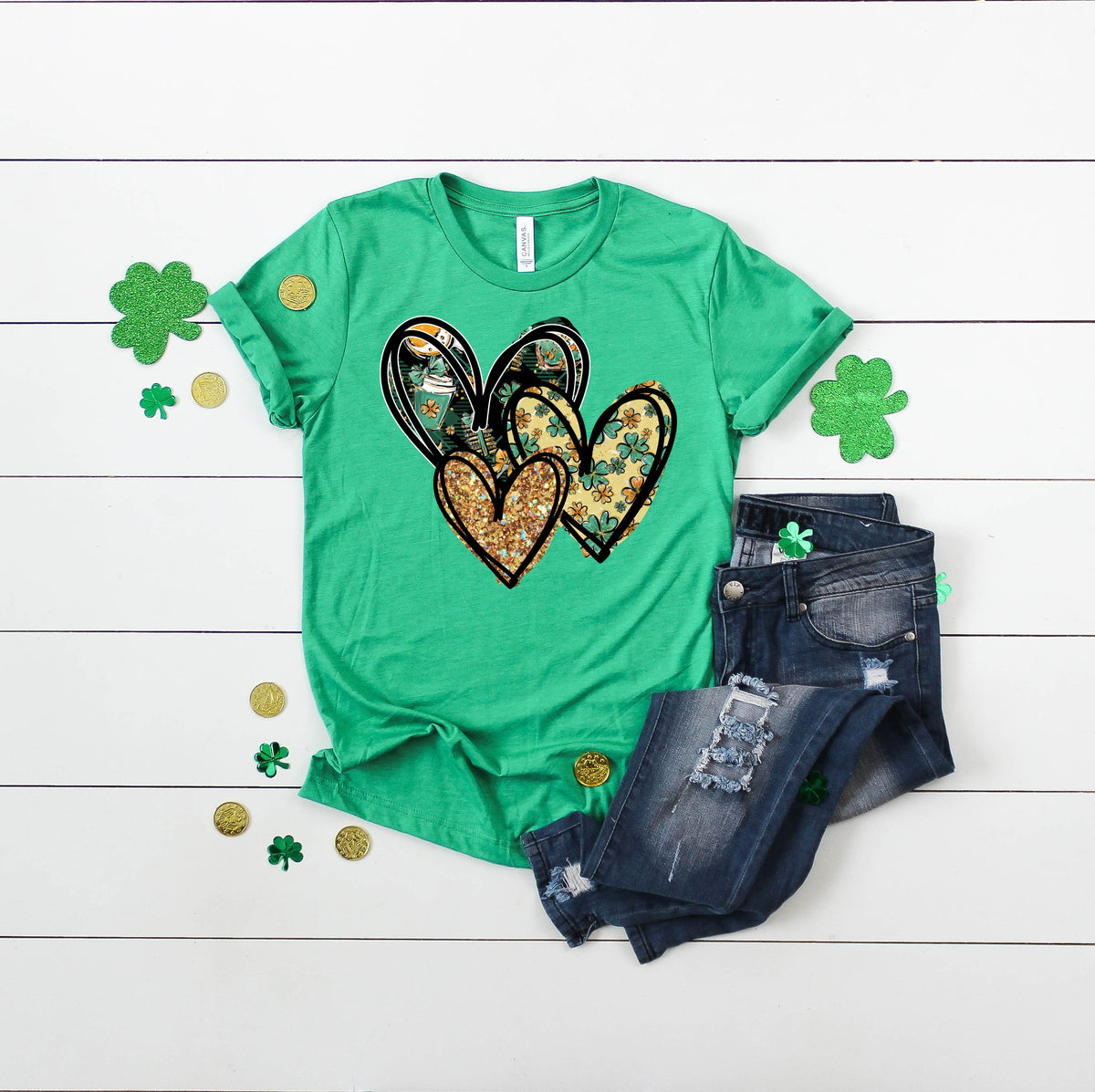 St.Patrick's day triple hearts HIGH HEAT screen print transfer