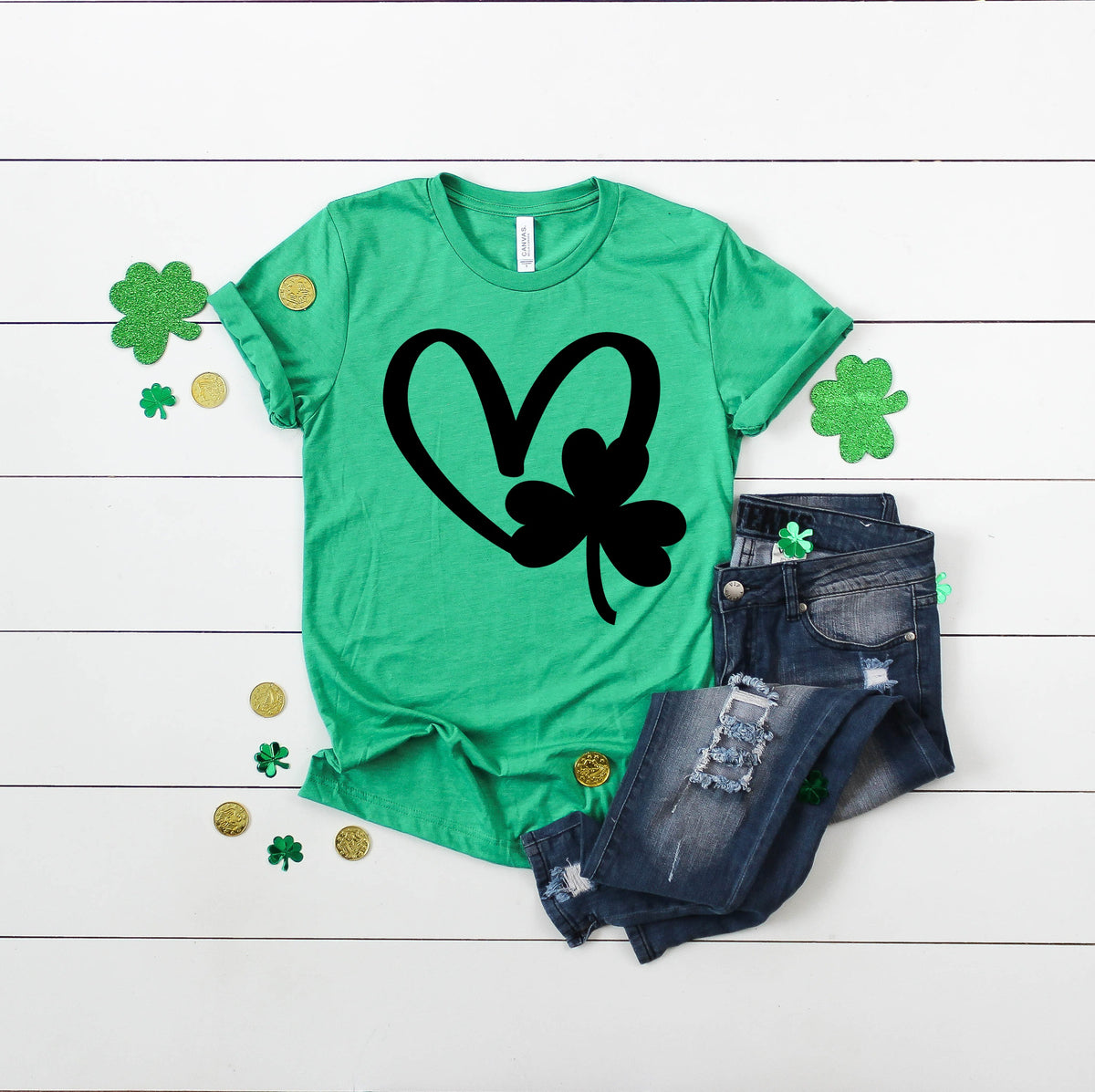 St. Patricks day clover/heart BLACK screen print transfer
