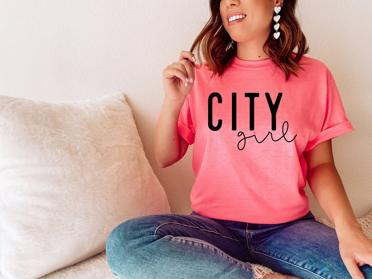 City girl BLACK screen print transfer